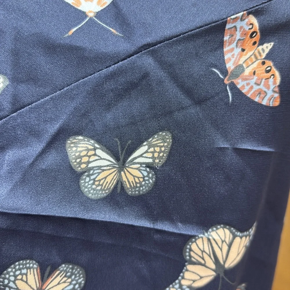 Honeydew Blue Butterfly Satin Like Pajama Top Button Down Size XS